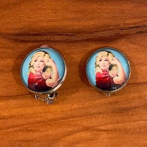 Dolly Parton 16mm Stainless Steel Clip On Earrings, Handmade, Costume Jewellery